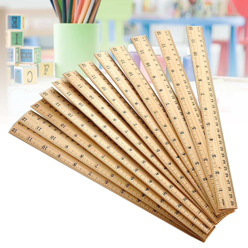 Ruler Wooden Straight Measuring Scale Stick Office 30Cm Sewing Unbreakable Rulers Bookmark Double School