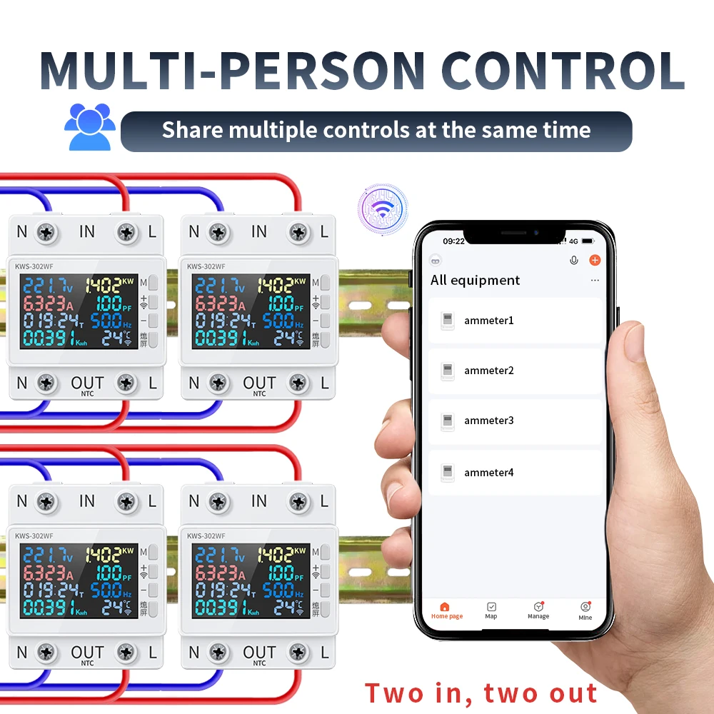 8 в 1 WIFI Электрометр переменного тока 2P Стандартная орбитальная установка Телефон