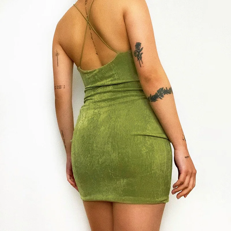 

Pile collar suspender dress women 2022 summer European and American women's new sexy temperament slim skirt