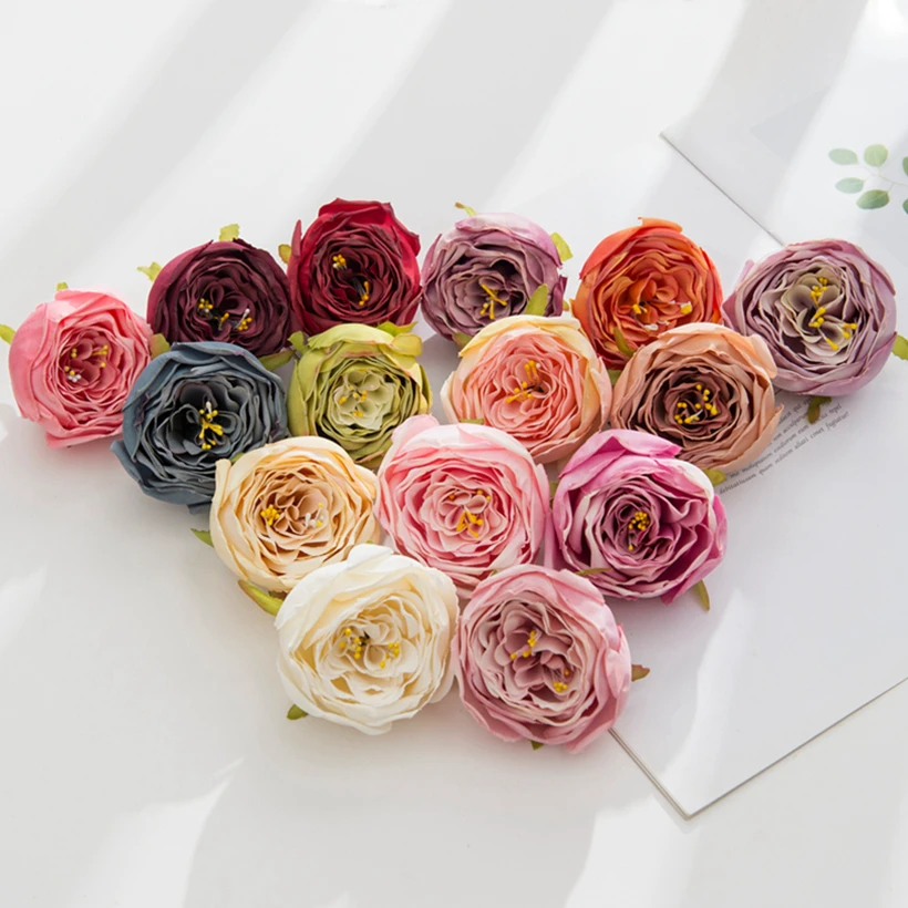 

100Pcs Artificial Flowers Silk Roses Wreath Diy Wedding Bridal Accessories Scrapbooking Candy Box for Home Christmas Decoration