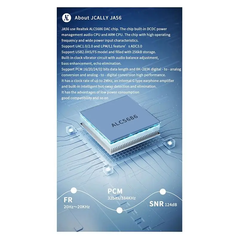Фото JCALLY JA56 Type-C to 3.5Mm HIFI Adaptar Amp DAC 384Khz/32Bit Цифровой аудиокодер-адаптер для телефонных звонков, прямых трансляций, игр №2