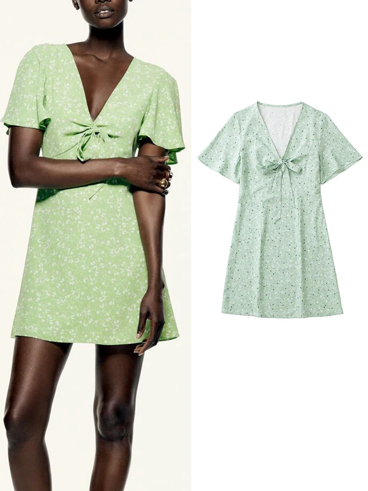 

Платье TFMLN женское летнее с бантом, с V-образным вырезом и принтом