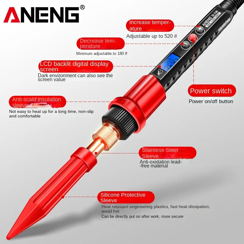 Паяльник ANENG SL106 с цифровым дисплеем и постоянной температурой бытовой паяльник