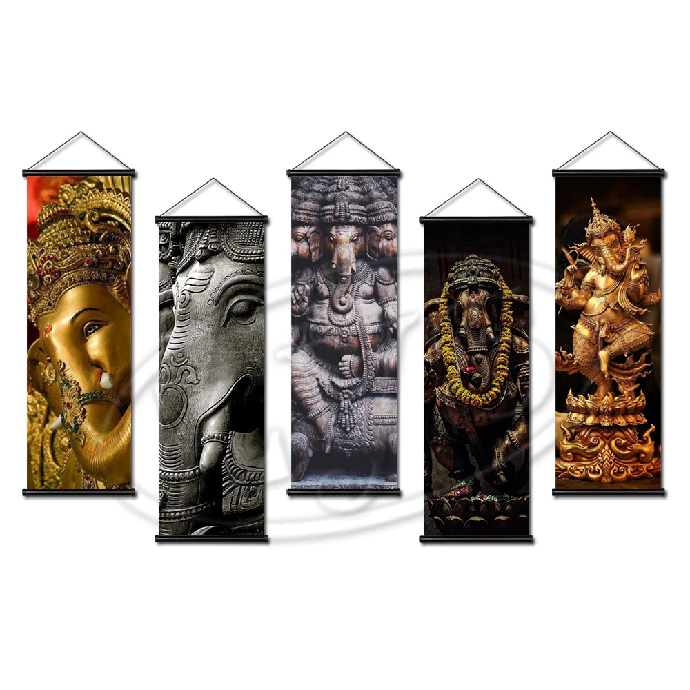 

Ganesha Hanging Scrolls Canvas Ganapati Printed Pictures Buddha Wall Art Paintings Home Decor Modular Posters For Living Room