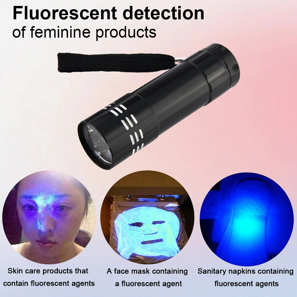 

9 LED Mini Ultraviolet Torch 50LM 395nm Ultraviolet LED Flashlight Waterproof Portable for Fluorescent Agent/ Currency Test