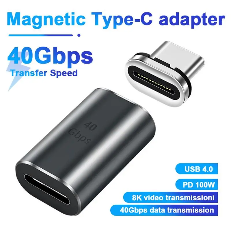 

Магнитный USB 4 адаптер Тип C разъем 8K PD 100 Вт Быстрая зарядка 40Gbp/s конвертер для MacBook для розетки Thunderbolt 3