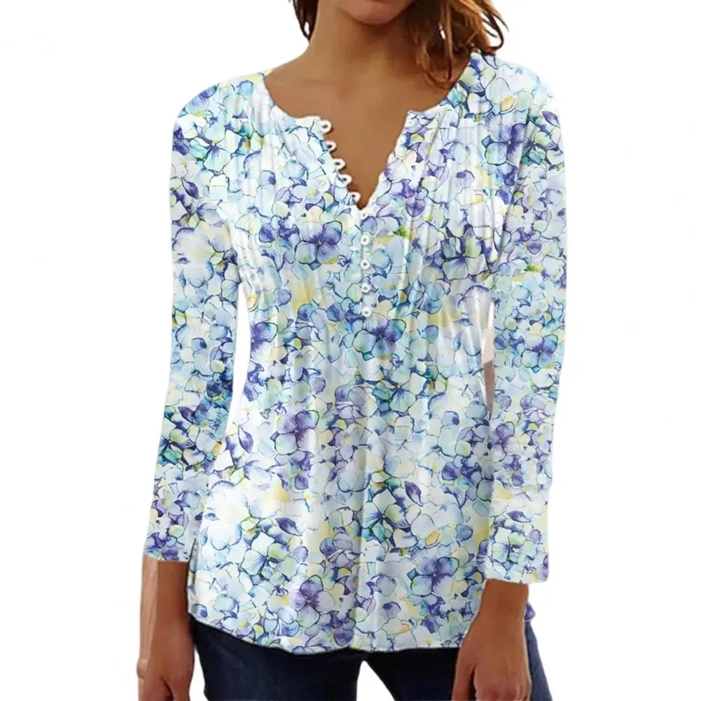 

Chic Women Spring T-shirt Pullover Women Summer Shirt Flower Print Office Lady Lady T-shirt Dress-up