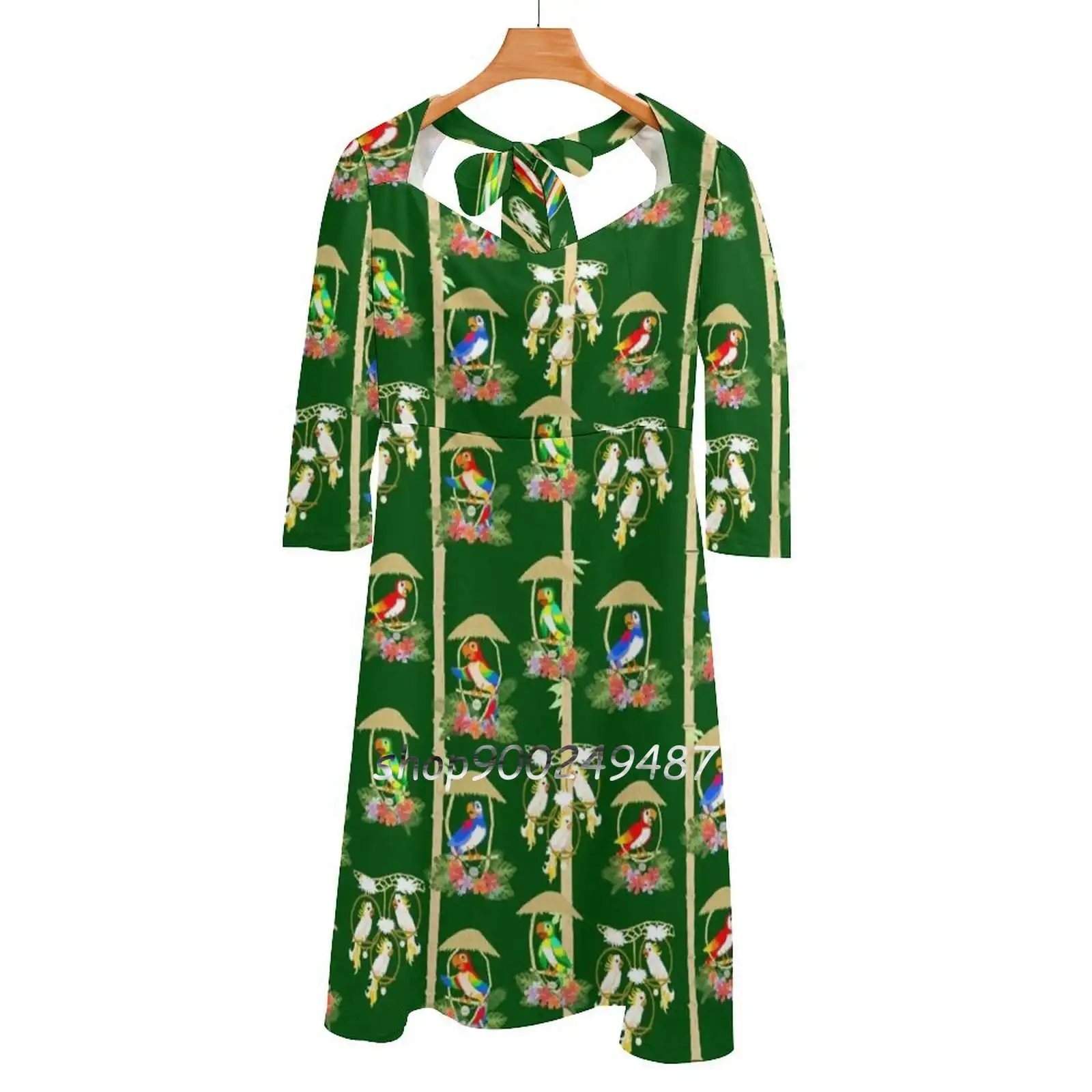 

Tiki Room Birds Square Neck Dress Sweet Summer Dress Women Elegant Halter Print Dress Tiki Tiki Room Enchanted Tropical