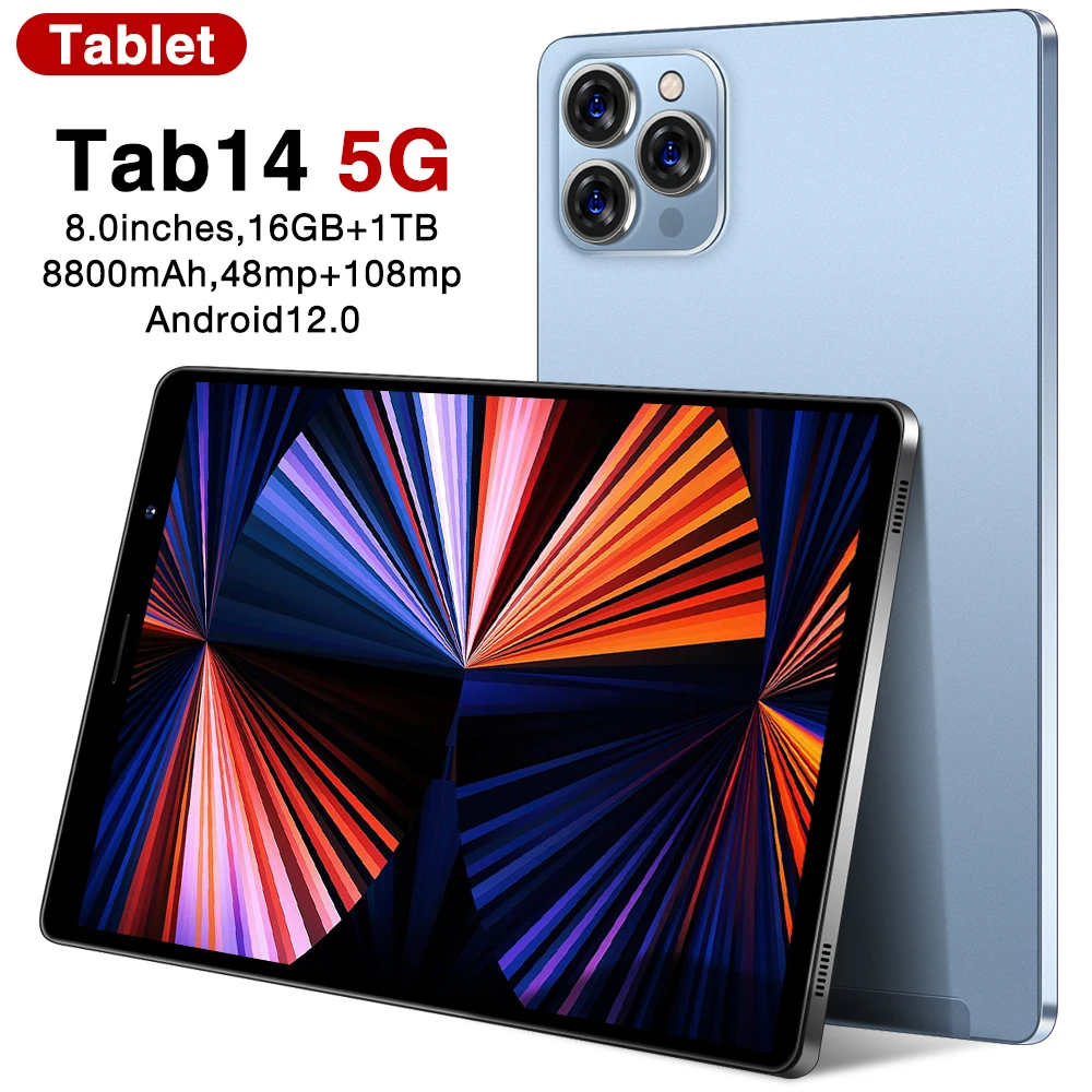 Планшет Tab14 на Android 2024 экран 8 дюймов 16 ГБ + 1 ТБ 8800 мАч