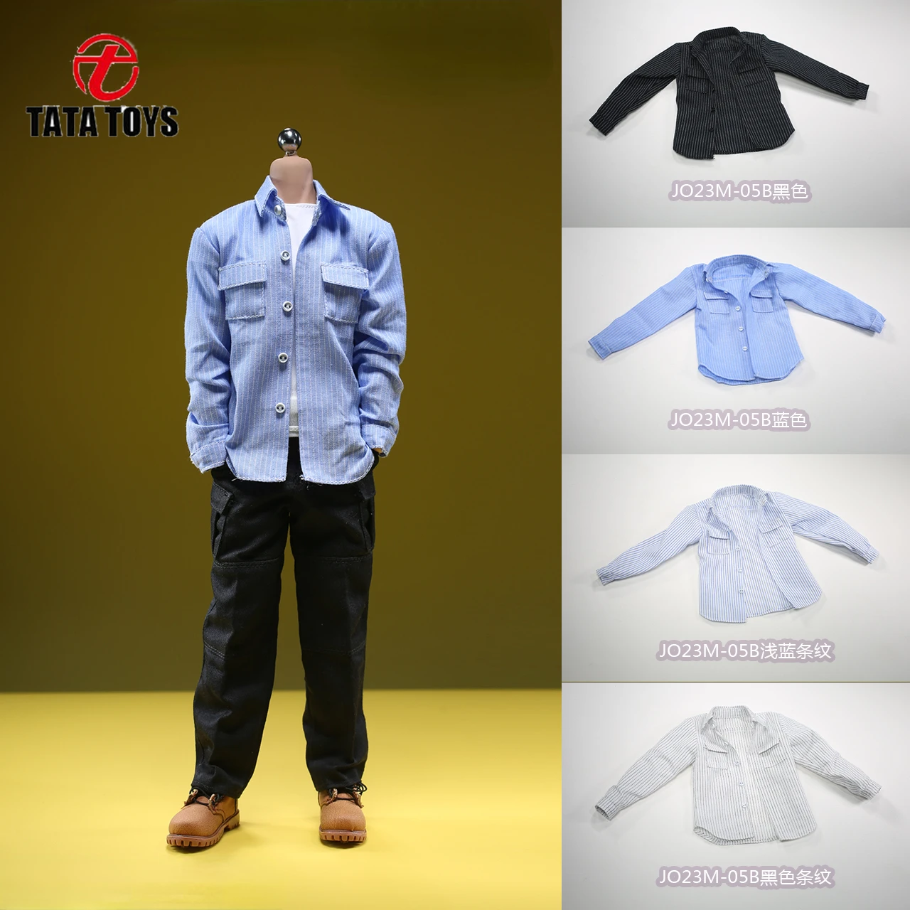 

JO23M-05 1/6 Scale Male Plaid Shirt Stripes Shirt Solid Color Trousers Pants Clothes Model Fit 12'' Soldier Action Figure Body