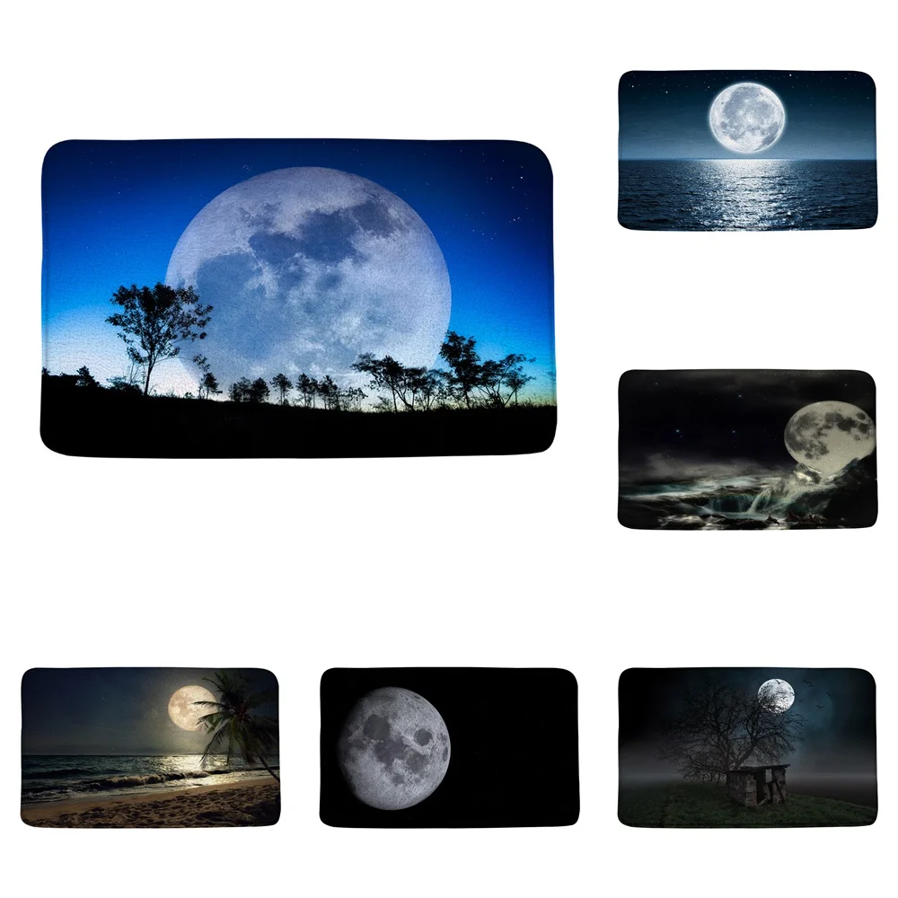 

Ocean Night Scenery Bath Mat Non-Slip Full Moon Forest Sea Palm Tree Planet Bathroom Floor Rug Carpet Room Doormat Foot Pad Home