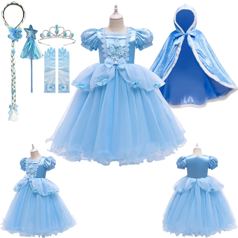 

Летнее платье принцессы Снежной королевы с мультяшным принтом для девочек, фантастические Детские платья для дня рождения Эльзы с пышными рукавами