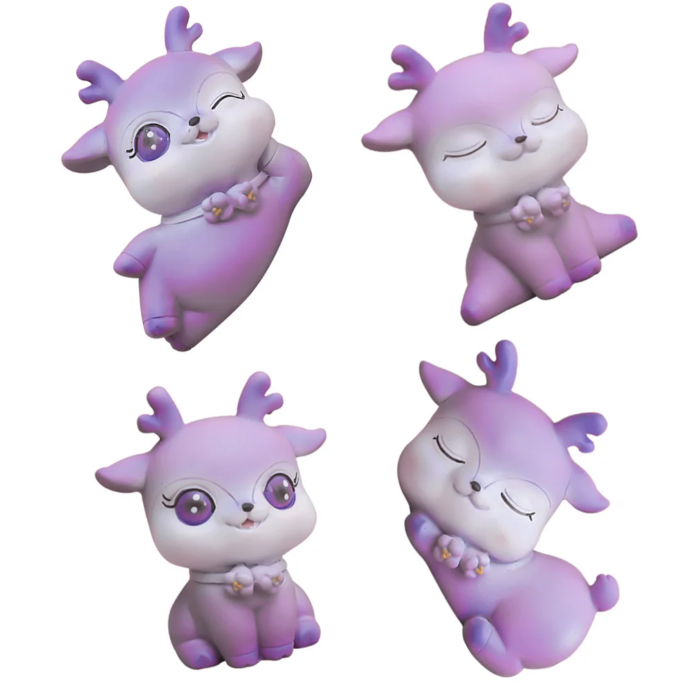 

4pcs Resin Deer Figurines Lovely Cake Ornaments Car Interior Ornaments