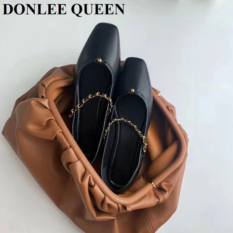 

Брендовый дизайн 2022, осенняя роскошная женская обувь с квадратным носком, лоферы без шнуровки, повседневные Мокасины, женские мягкие балетк...