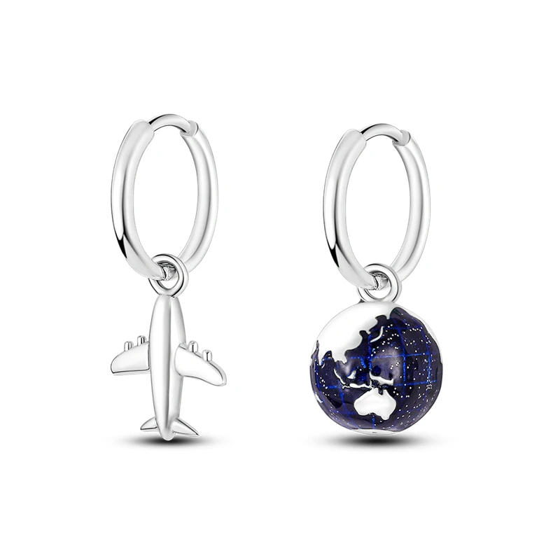 

Silver 925 Airplane & Earth Travel Drop Earrings Original Design Jewelry For Women Female Dangle Earrings pendientes mujer
