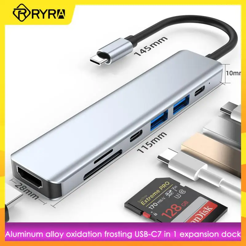 

RYRA 7 In 1 USB Hub Type C To 4K HDMI-compatible PD 80 W Fast Charging Adapter TF/SD Card Reader USB 3.0 5Gbps Transmission