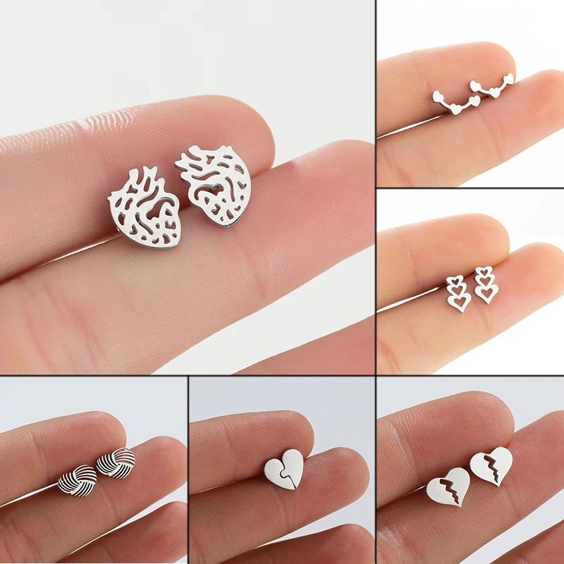 

Shuangshuo 2024 New Fashion Stainless Steel Earrings for Women Men Simple Romantic Heart Organ Shape Stud Earring Wedding Gift