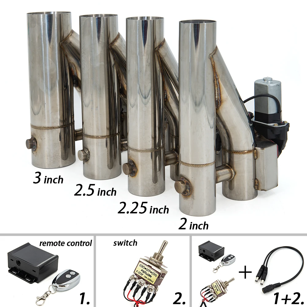 Stainless Steel Y Pipe Electric Exhaust Cutout ON/OFF Valve With Switch Or Remote Controller Cut Out Down Pipe Kit
