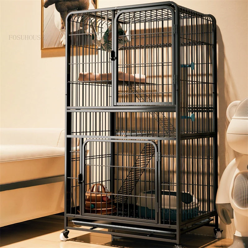 

Modern Wrought Iron Cat House Indoor Household Large Capacity Cat Cages Two Layers Luxury Cat Villa Free Space Pet Cat Dog Cage