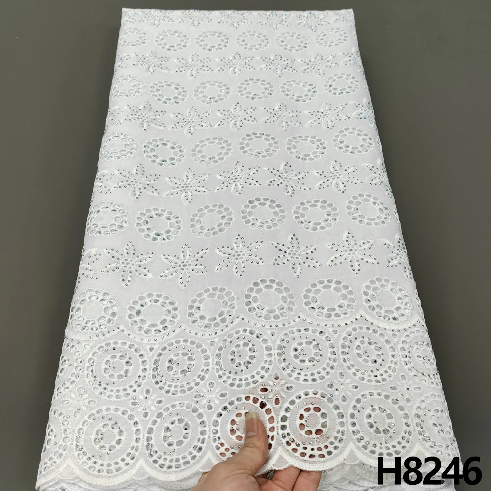 

HFX White Cotton African Lace Fabric 2023 High-quality Swiss yarn Lace Wedding Dress in Switzerland Nigeria Swiss Lace H8246