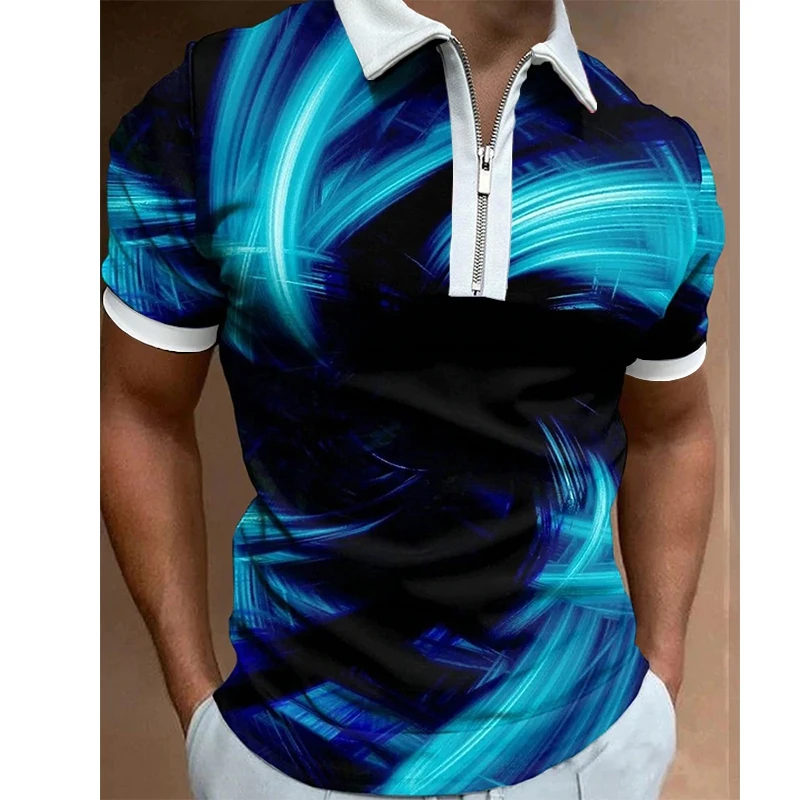 

Homens de luxo roupas polo camisas de golfe casual norte impressão a laser manga curta camisa masculina turn-down colarinho com