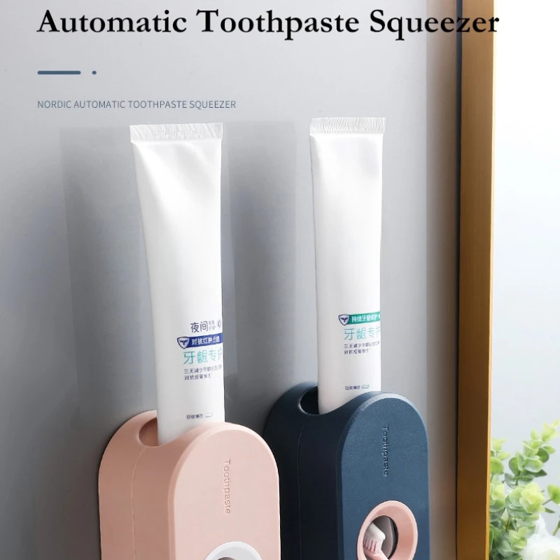 

Bathroom 2-in-1 Toothbrush Holder Toothpaste Squeezing Device No-Punch Macaron Lazy Automatic Squeezer