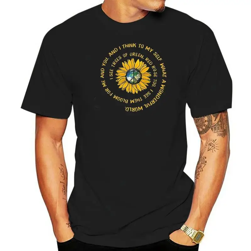 

Flower Hippie Think To Myself What A Wonderful World T Shirt Black Men S 4Xl