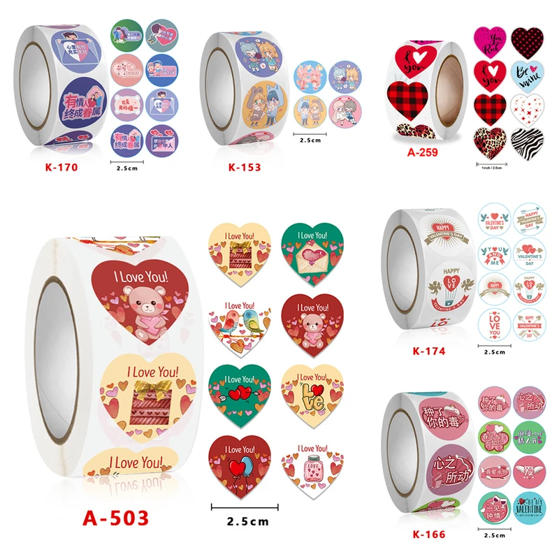 

500pcs Love Heart Shaped Valentine's Day Wedding Decorative Label Stickers Chocolate Candy Cake Gift Box Envelope Seal Stickers