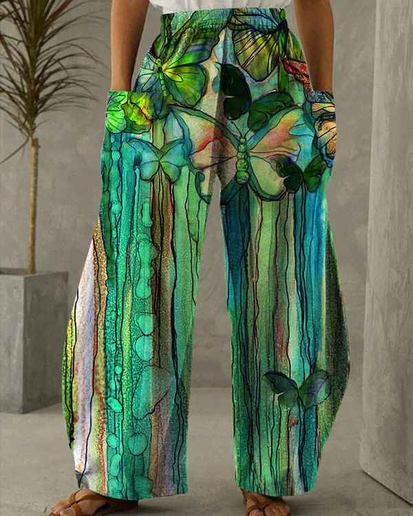 

Butterfly Print Pants High Waist Pant Women Leg Straight Widepants Yoga Jogging Trouser Sportwear Fashion Cargo Pant Elegant
