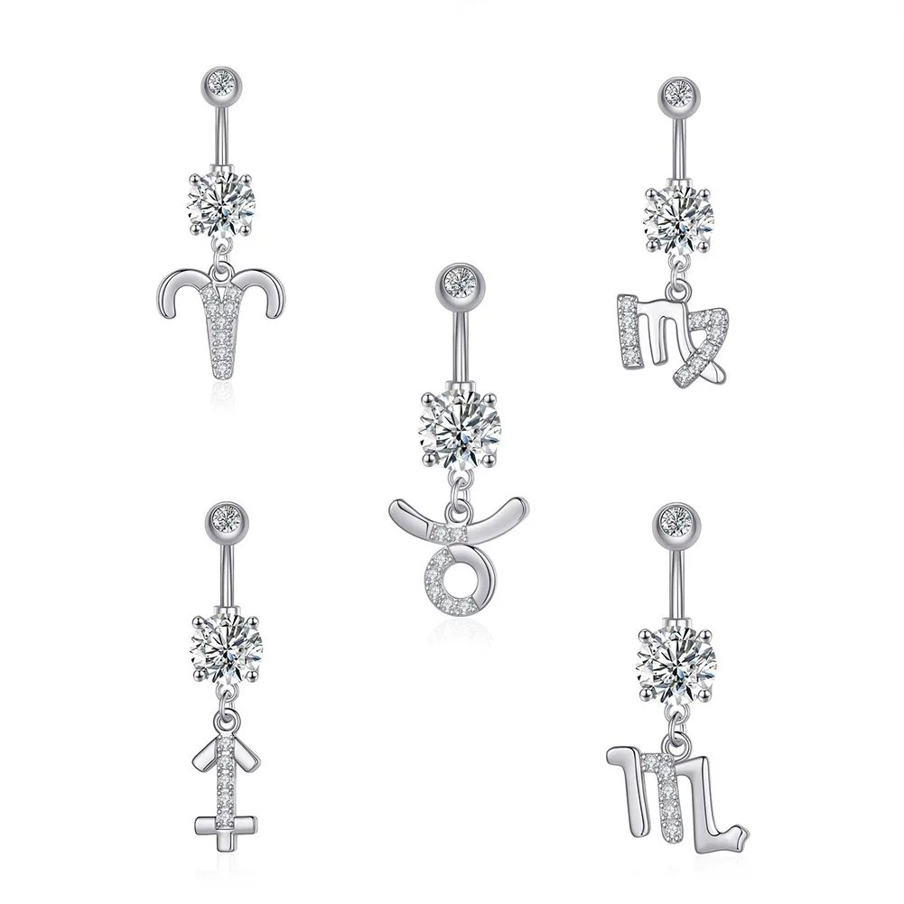 

1PC Sexy Belly Button Rings 12 Birth Sign Constellation Zircon Drop Navel Barbell Piercing Body Jewelry For Women Girls