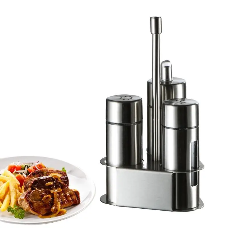 

Stainless Steel Kitchen Seasoning Bottle Set Pepper Bottle Holder Kitchen Tools For Oil Salt Vinegar Storage