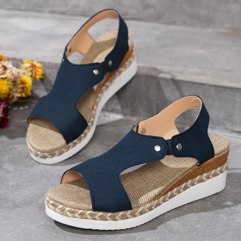 

Wedges Rome Sandals Women Summer 2023 Open Toe Thick Bottom Gladiator Shoes Woman Pu Leather Blue Platform Sandalias De Mujer