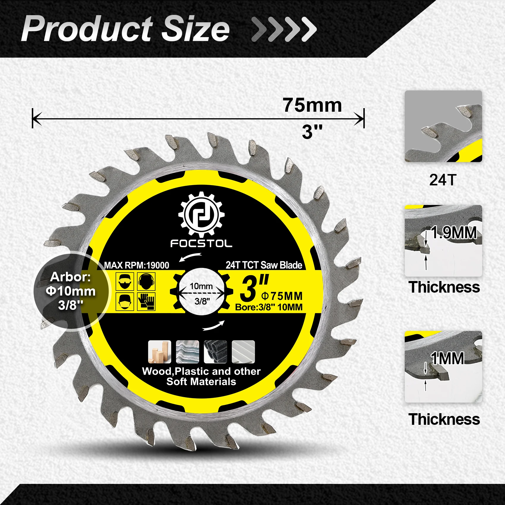 

FOCSTOL TCT Режущий диск Диаметр 75/85 мм Мини-пила Лезвия для обработки древесины Пластиковое пильное полотно Режущий диск для композитов по дереву