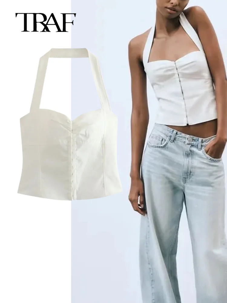 

TRAF Crop Top Women Ruched Off Shoulder Corset Top Female Sleeveless Sexy Tops Woman Fashion Streetwear Summer Tops 2023
