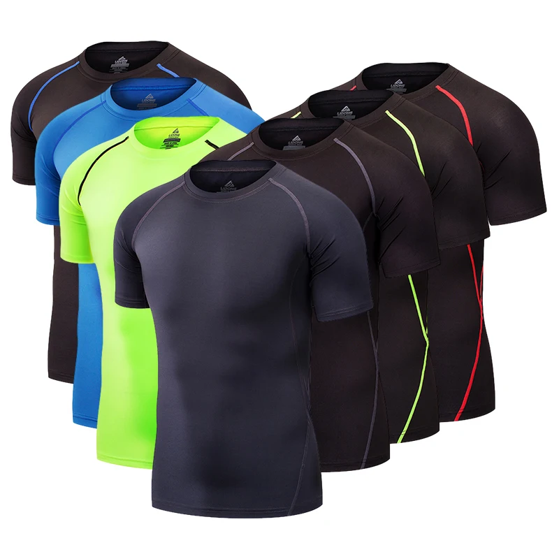 

Men Fitness Running T-Shirts Bodybuilding Jogging Sportwear Quick-drying Men's Gym Clothes Stretch Sports Short Sleeve Tights