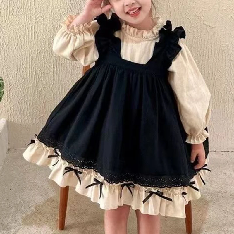 

Spring Autumn Bowknot Harajuku Kawaii Girls Party Dress Sweet Patchwork Kids Princess Dress Long Sleeve Cute Vestidos De Fiesta