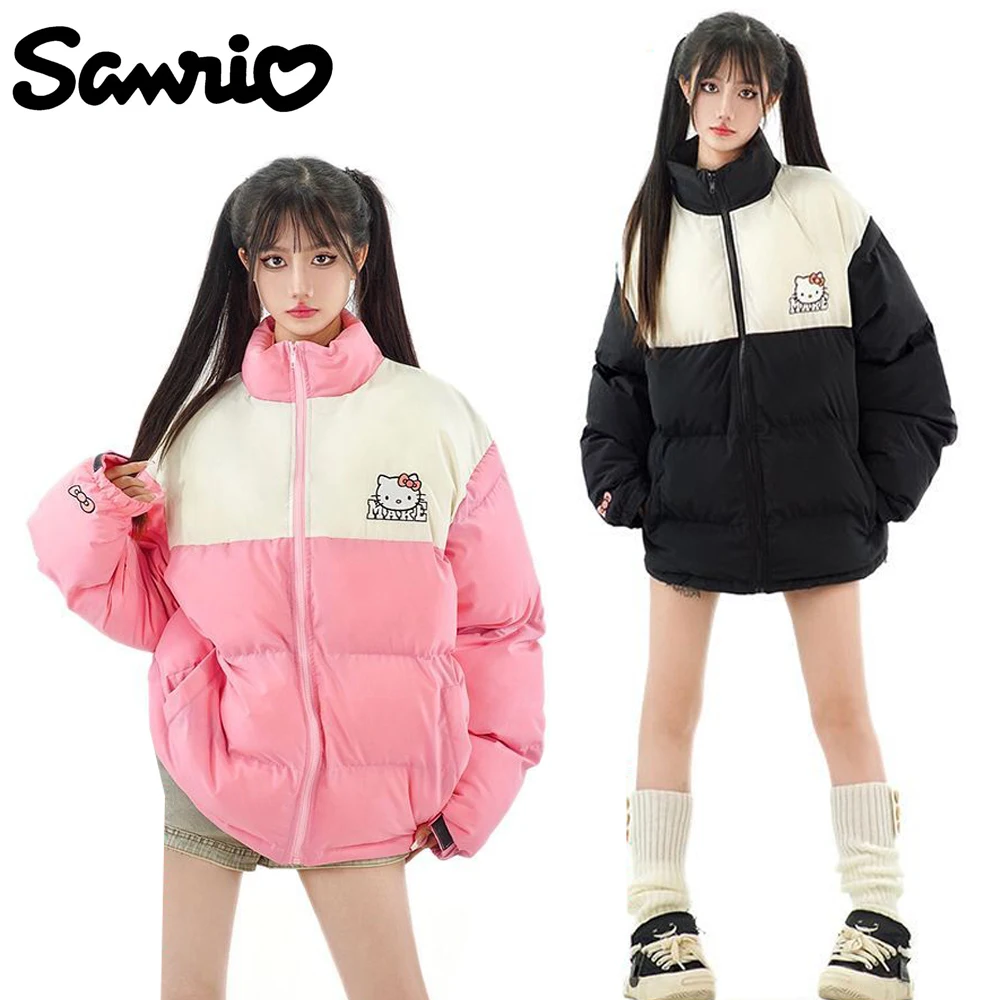 

Sanrios Anime Kawaii Hellokittys Cotton Clothing Boys Girls Winter Warm Splicing Stand-up Collar Bread Jacket Birthday Gifts