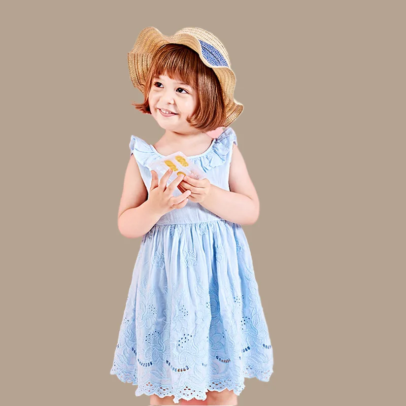 

Kids Girls Summer Dress Cotton Ruffles Sleeve Solid Party Casual Dress Pure Color Midi Dress Children Clothing 2-7Y