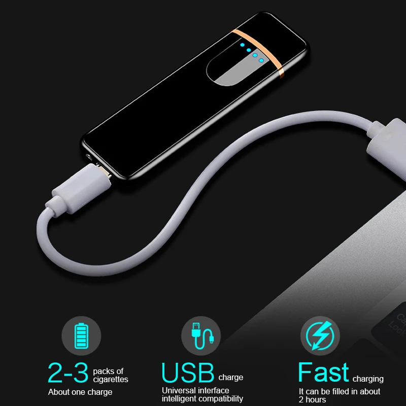 USB электрические Зажигалки ветрозащитные перезаряжаемые сенсорные портативные