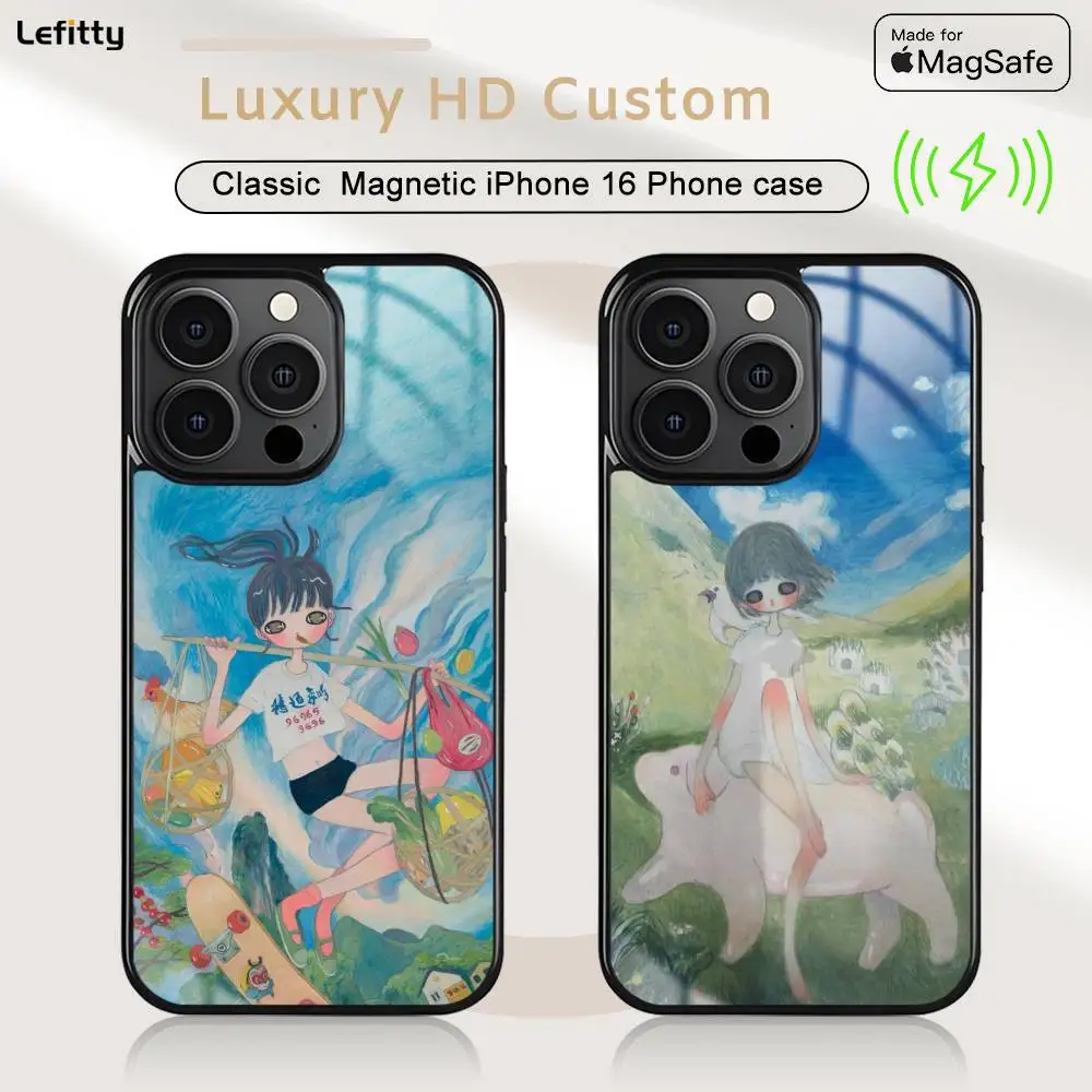 Фото Oil Painting A-Aya Takano Phone Case MagSafe Magnetic For iPhone 16 15 14 13 12 11 Pro Plus Max Mini Wireless Charger Funda №1