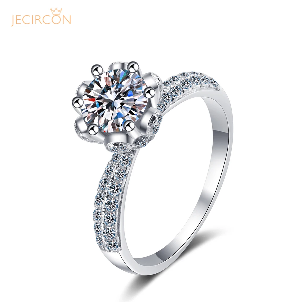 

JECIRCON 1-5 Carat Moissanite Ring for Women Snow Queen Petal 6-claw Ring Shiny Diamond Wedding Band 925 Sterling Silver Jewelry