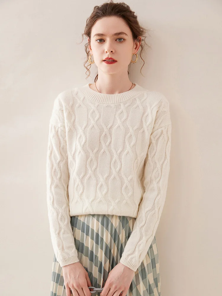 Женский кашемировый свитер теплый плотный мягкий пуловер с круглым вырезом