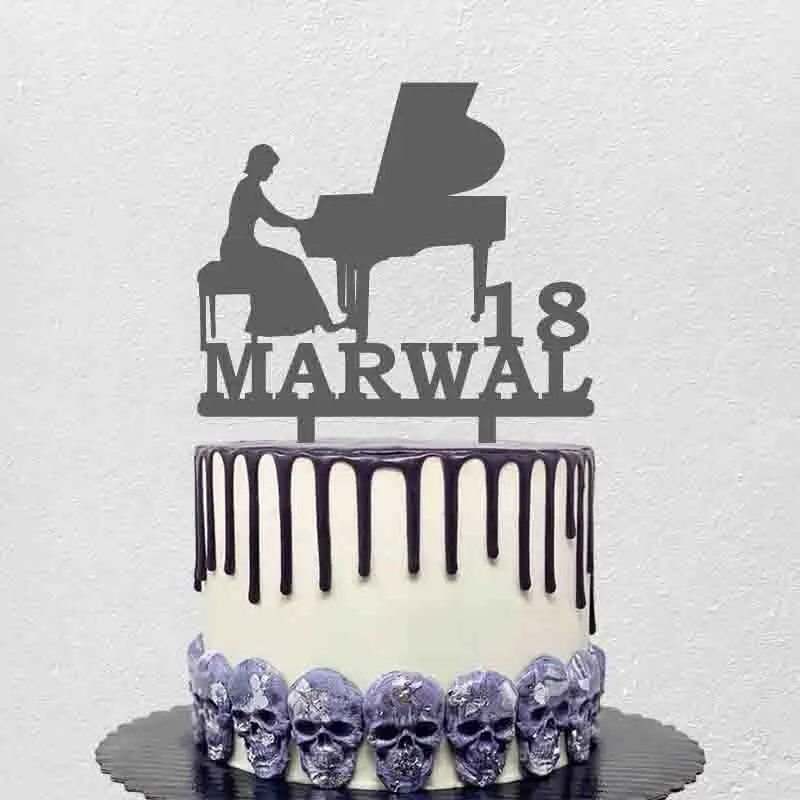 

Personalized Piano Cake Topper Custom Name Age Girl Playing Piano Silhouette For Pianist Birthday Party Cake Decoration Topper