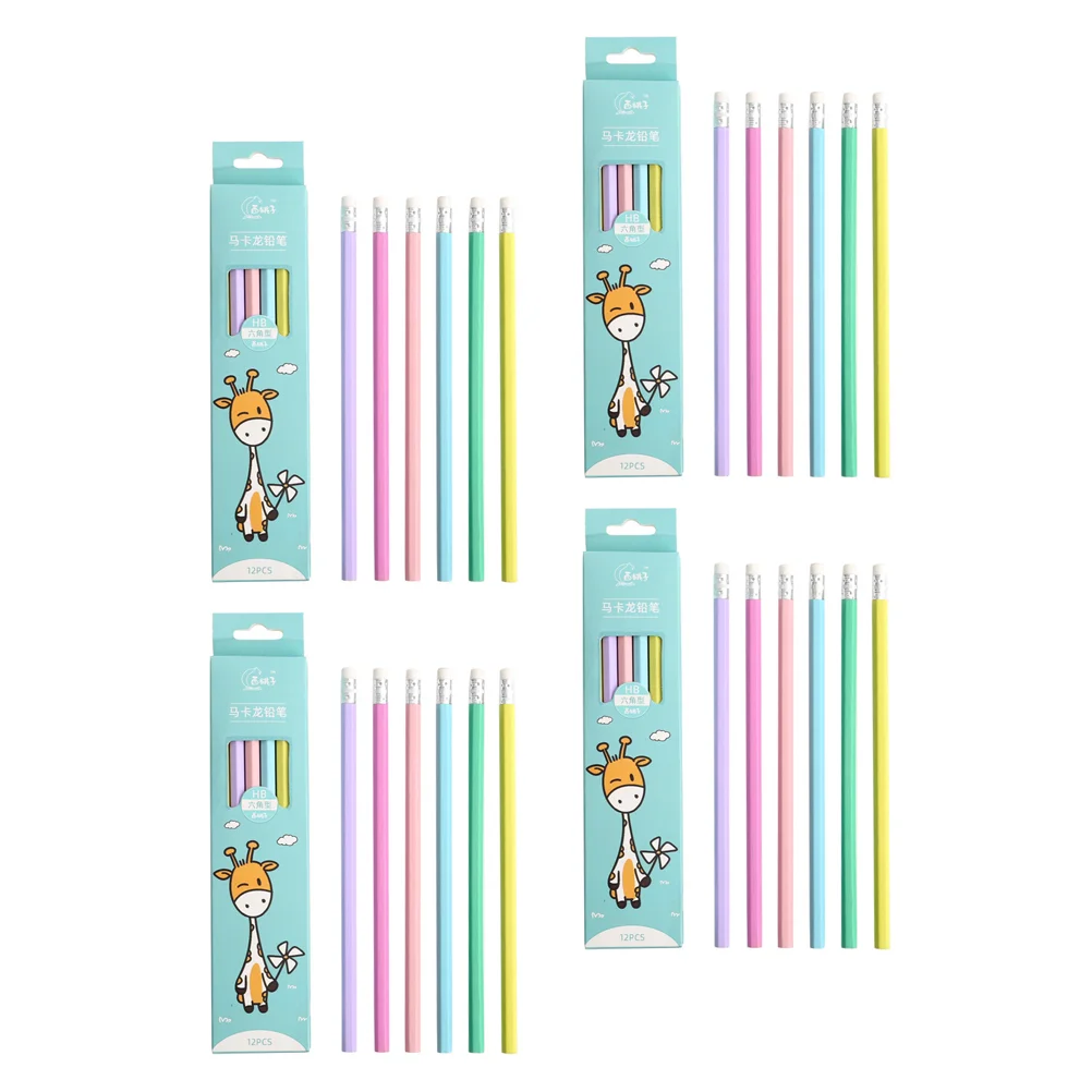 

4 Boxes of Wooden Sketch Pencils Painting Pencils with Erasers Children Pencils