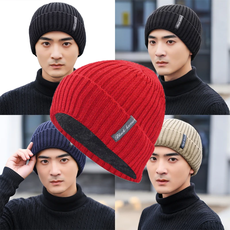 

Winter Plus Velvet Hat Thick Warm Knit Solid Color Beanie Women Men Lining Caps Mask Gorras Bonnet Baggy Beany Outdoor