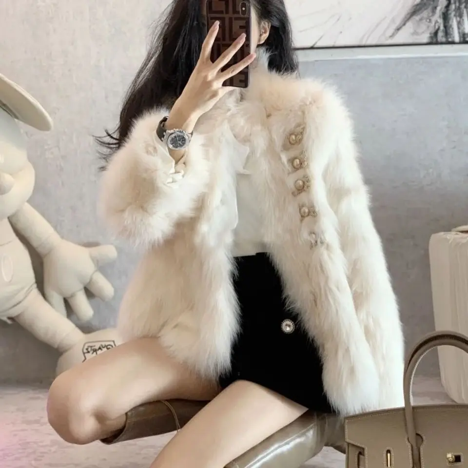 British Style Autumn and Winter Women's Fox Fur Fur Loose Faux Fur Coat Warm Jacket Coat Women
