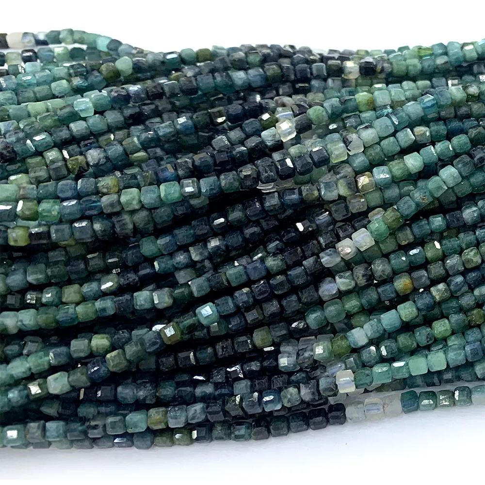 Veemake Натуральный Синий Турмалин край кубик граненые маленькие ювелирные изделия