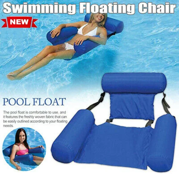 

Large Blue Swimming Pool Float Chair Portable Folding Swimming Ring Air Mattress Water Bed for Adults Children 100*120cm