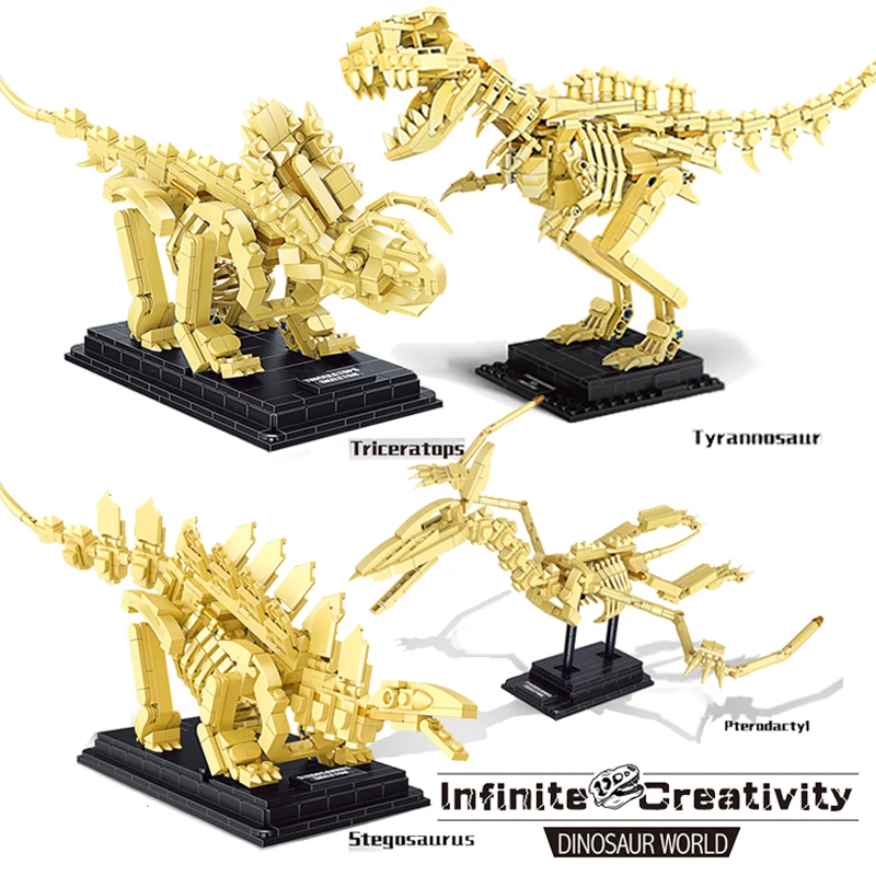 Urassic Dinosaur World Park Series T-rex Mosasaur Triceratops Skeleton Building Blocks Fossil Model Bricks Figure Toys Kids Gift