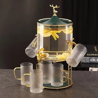 cold water pitcher with tap 3 5l teapot with cups holder summer household tea set juice beverage barrel party drinking utensil